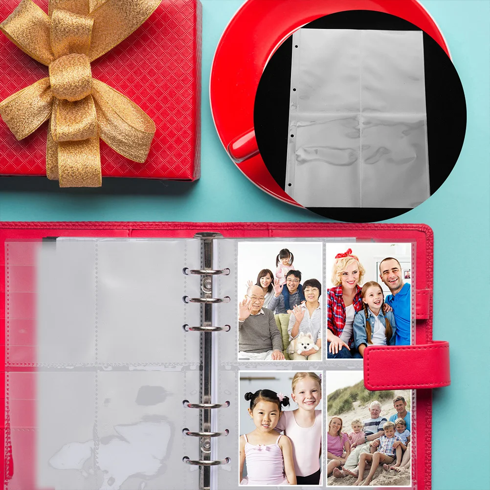 

A4 Loose-Leaf Photo Album Pages Transparent Pp 4-Ring Design Plastic Sleeves For Photo Storage Binder Organizers