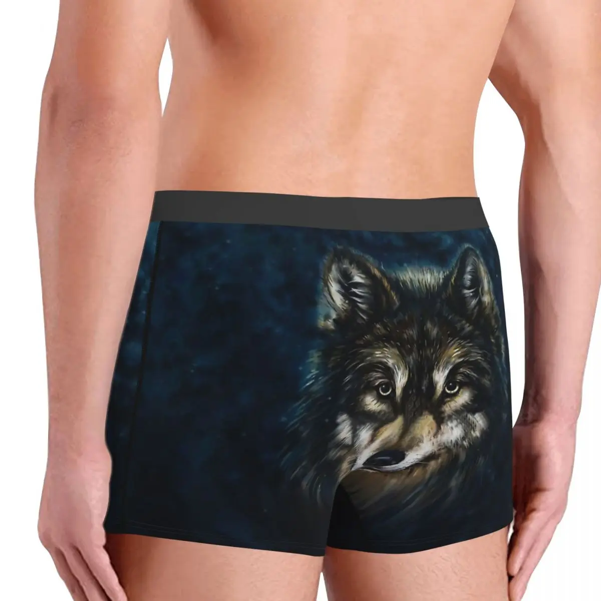 Artistic Face Man\'s Boxer Briefs Underpants Wolf Cruel Rage Looking Dignified And Strong Highly Breathable High Quality Gift