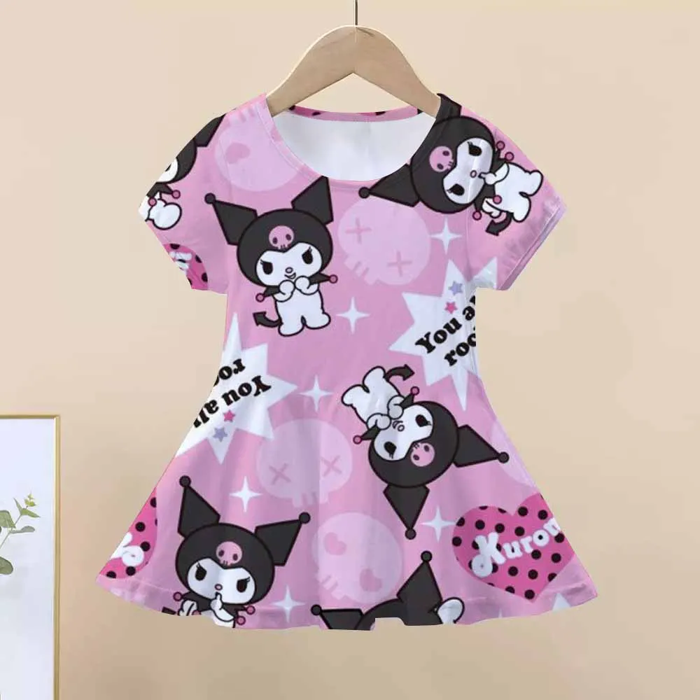 

Hello Kitty Kuromi Summer Dress Girl Dresses Children Dresses Kawaii 3d Cartoon Print Cute 2025 Girl Clothing Vestidos