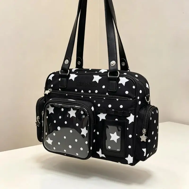 Y2K Japanese Itabag Crossbody Tote Bag Large Capacity Clear Window Star Polka Dot Print Shoulder Bag For School Daily Commute view 6