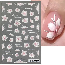 5d Embossed Nail Art Stickers Pink Blooming Florals Flowers Adhesive Sliders Decals Decorations For Nail Tips Manicures