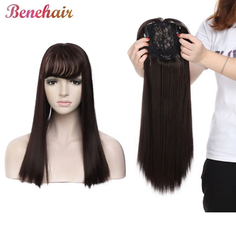 

BENEHAIR 17inch Clip in Synthetic Hair Topper with Bangs Hair Extensions Top Wiglet Hairpieces for Women with Thinning Hair