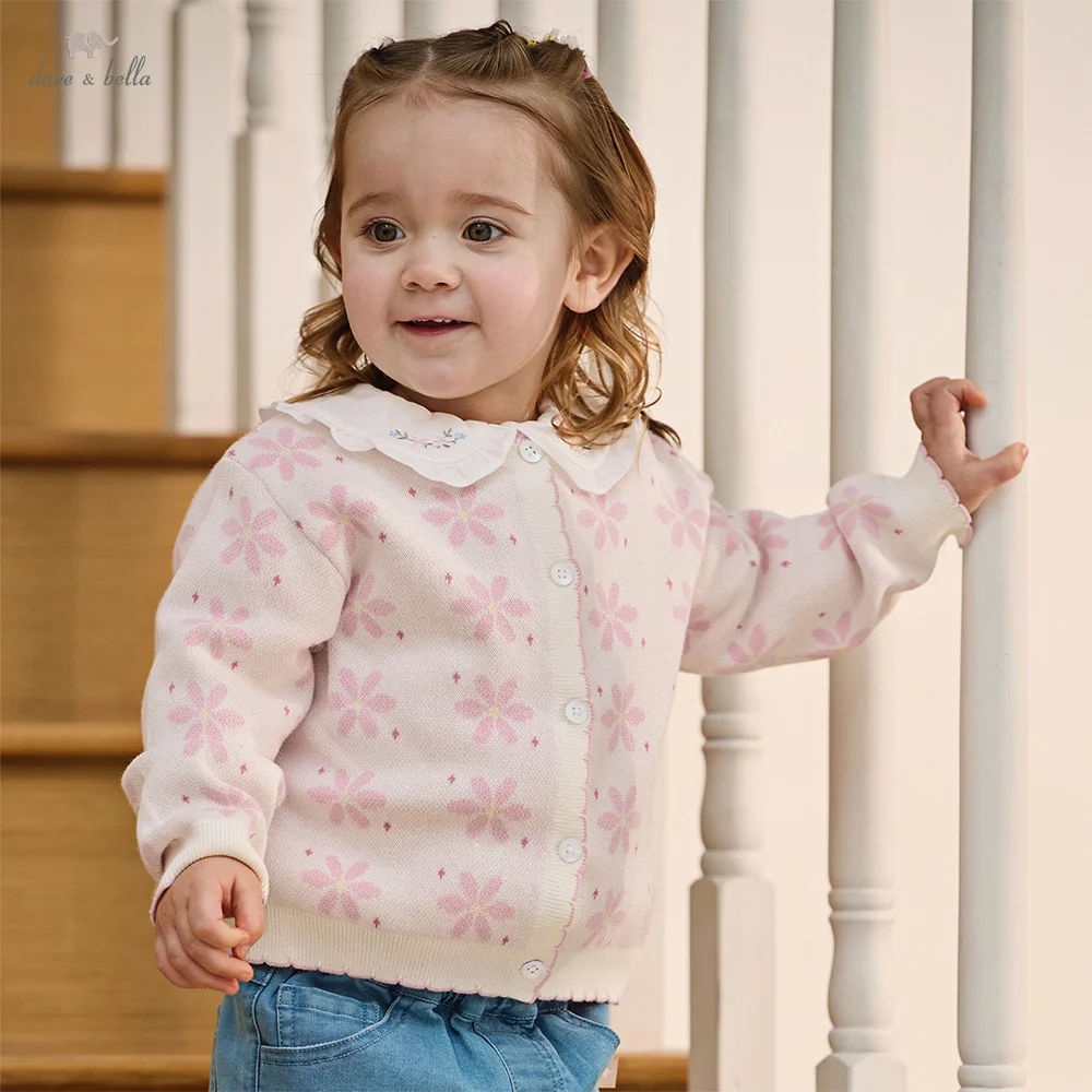 Dave Bella Children Sweater Cardigan Girls Clothes Autumn Spring Baby Long Sleeves Sweater Baby Sweet Tops Pure Cotton DB1261507