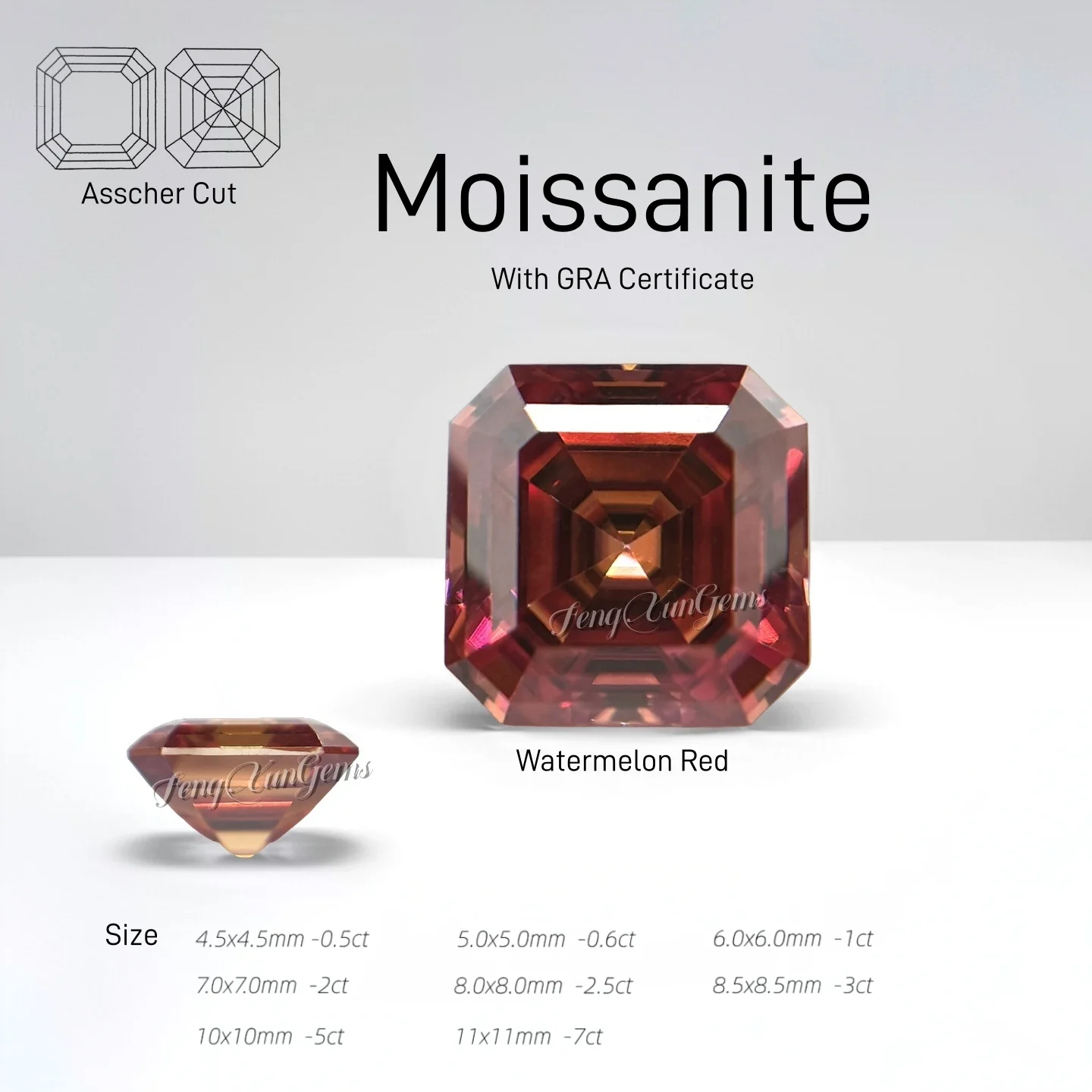 

Fine Watermelon Red Loose Moissanite Gems 4.5x4.5~11x11mm 0.5~7ct Asscher Cut Clarity VVS1 for Diy Jewelry With Certificate