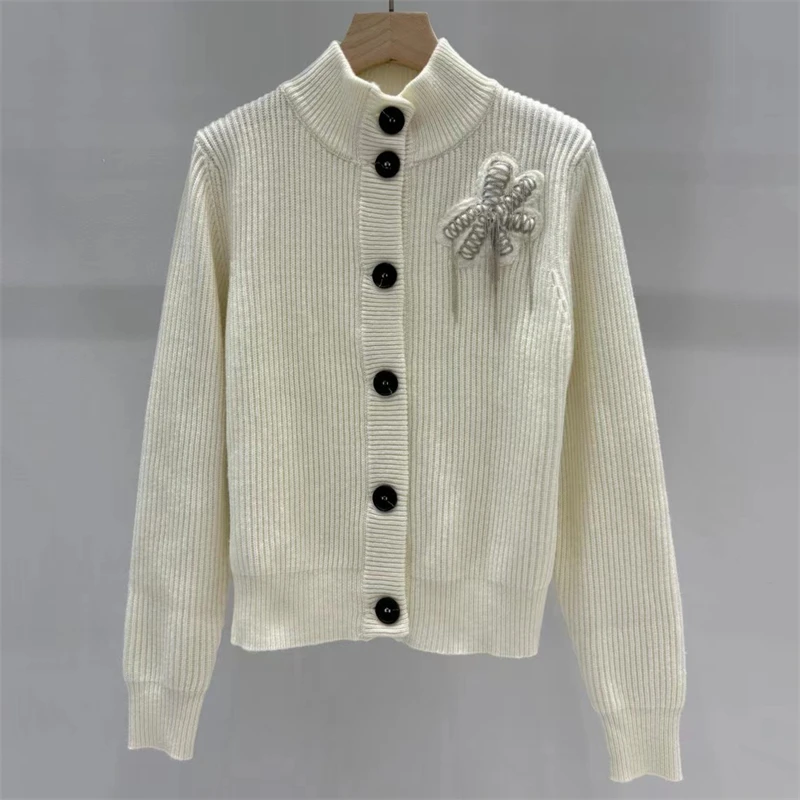 

Cardigan for women New elastic knitted long sleeved top for autumn 2025 Single breasted slim fit women's coat wool blend sweater
