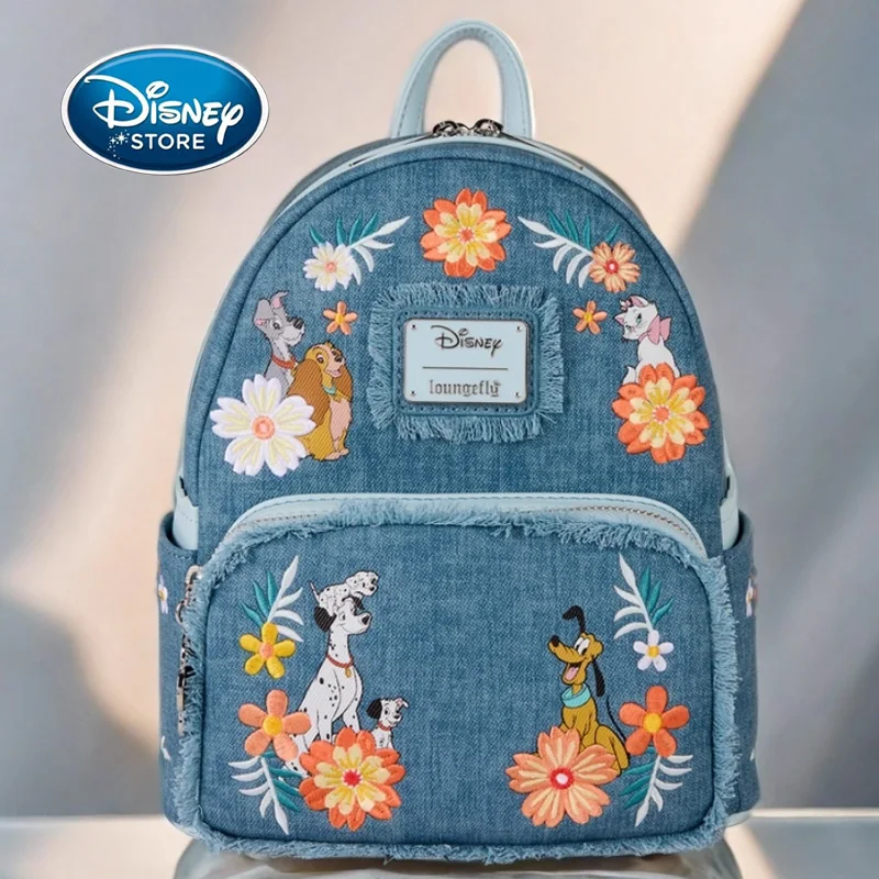 

Disney Cat Dog Flowers Imitation Denim Tassel Backpack For Girls Mini Backpack Marie the Cat + Pluto + Lucifer