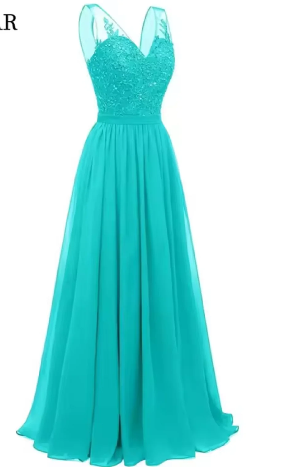 Turquoise V Neck Chiffon Bridesmaid Dresses Long Lace Decal Beaded Formal Prom Evening Gowns Free Delivery Guest Wedding Party