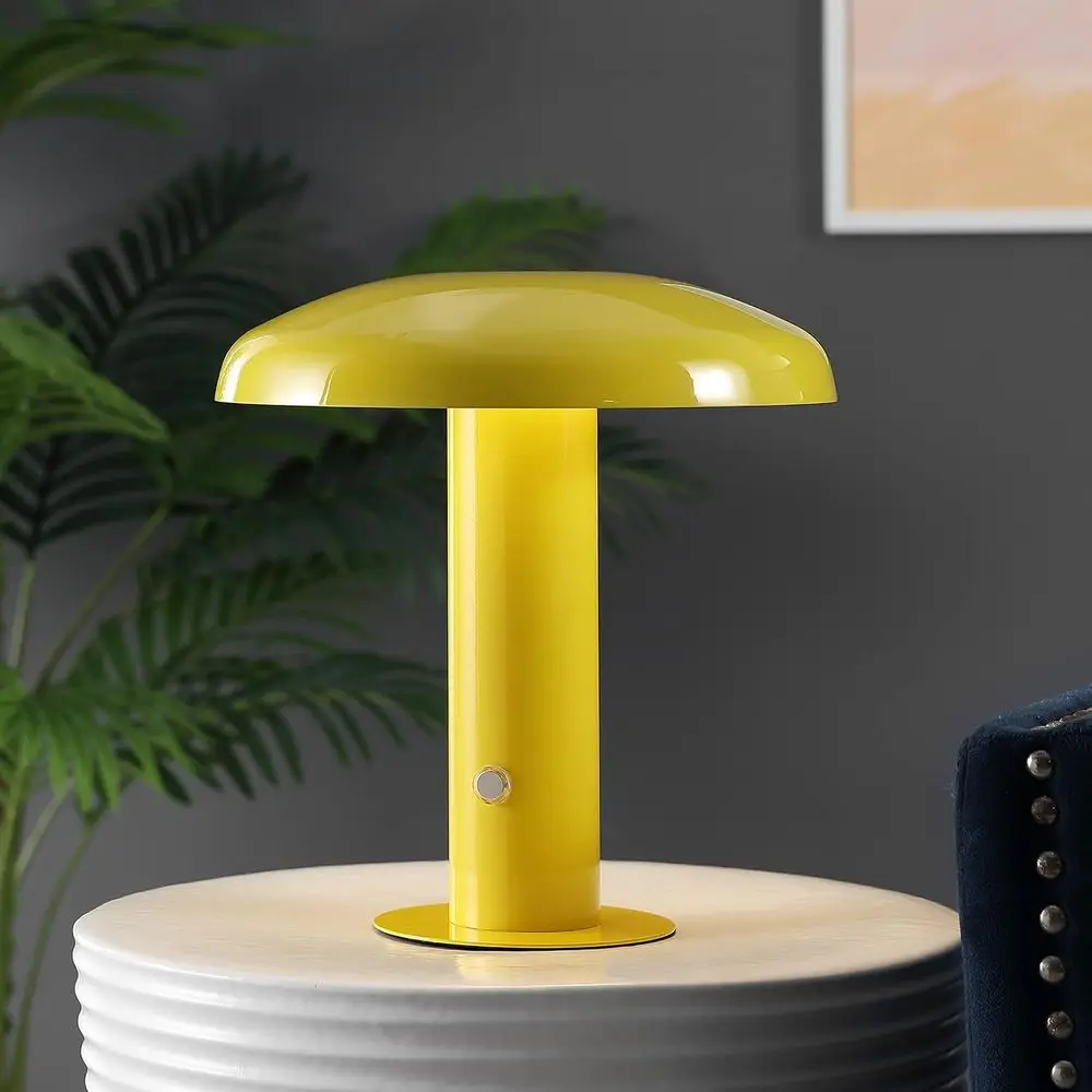 11 Contemporary Mushroom Table Lamp - Rechargeable/Cordless, Ideal for Reading, Living, Office, and Bedroom, Yellow