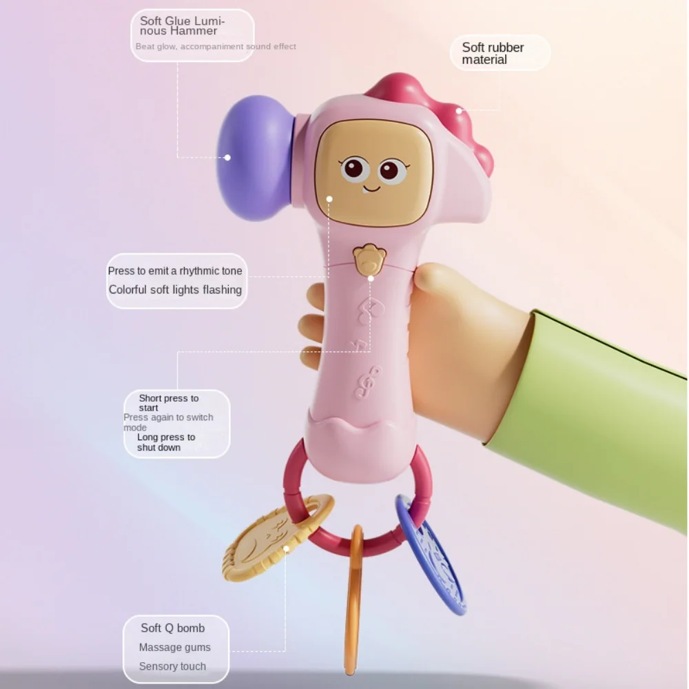 Juguete Montessori de aprendizaje de dulces, animales de silicona para morder los dientes, campanas, juguete suave para bebés, juguetes educativos con martillo de arena