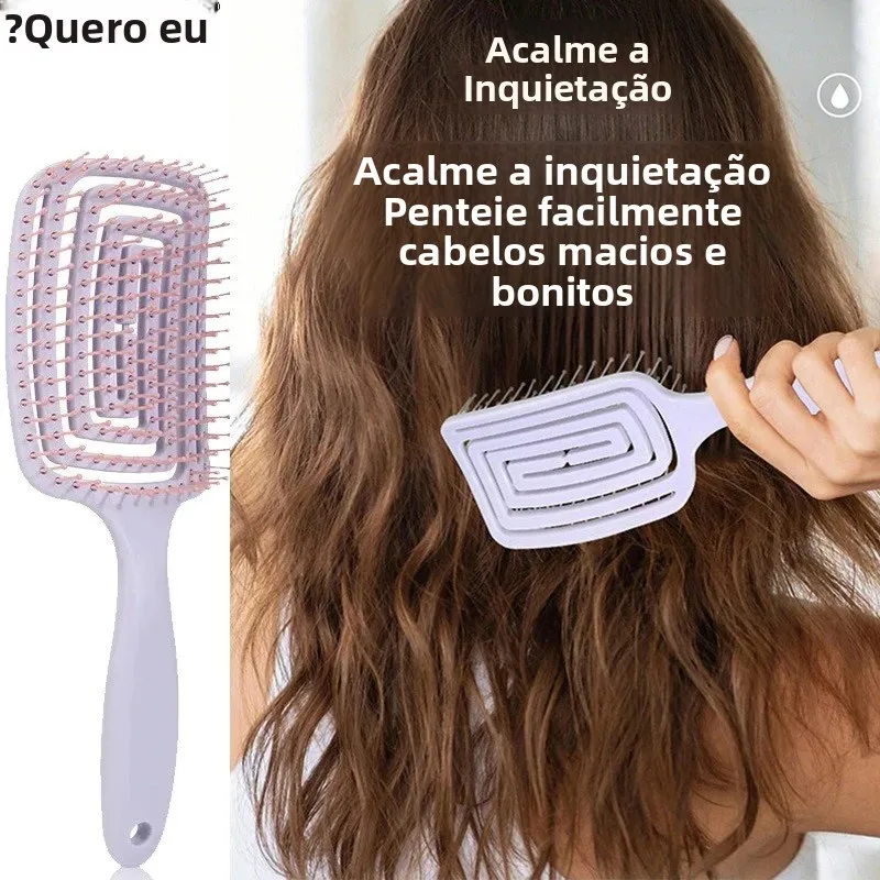 Pente profissional 2 em 1 para massagem no couro cabeludo, escova de estilo de cabelo, design quadrado oco para secagem rápida, cuidados com o couro cabeludo e cabelos saudáveis