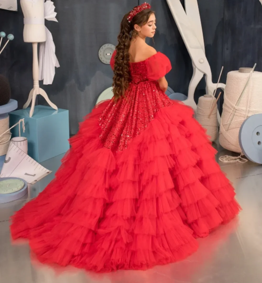 

Flower Girl Dress Tulle Pageant Dresses for Girls Lace Appliques Princess Ball Gown First Communion Dresses Long