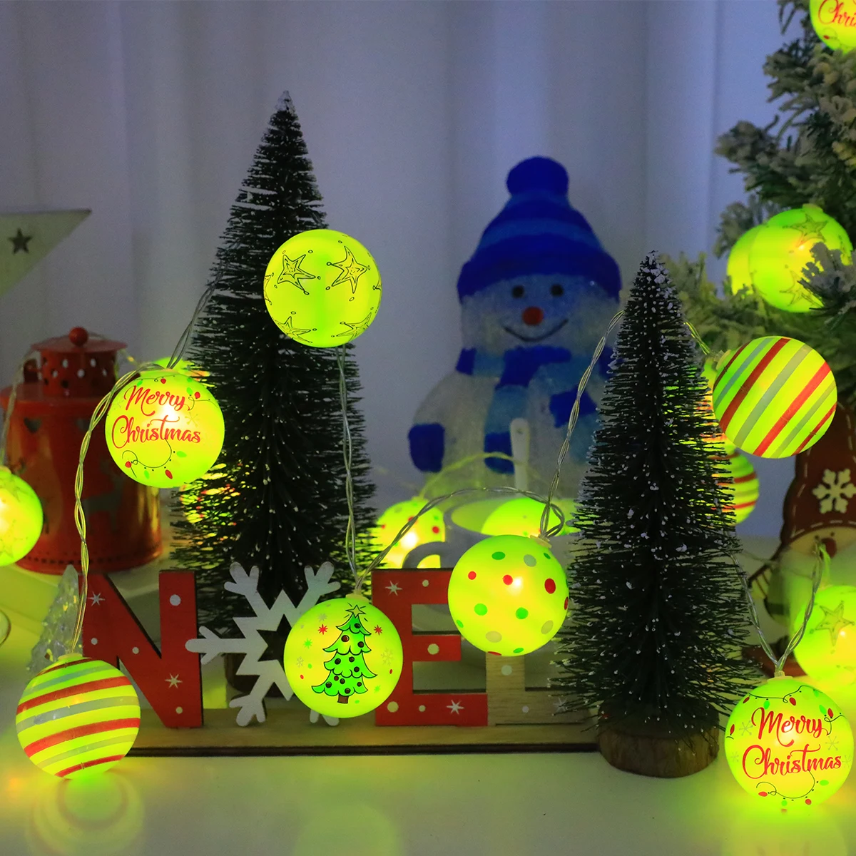 Patterned Christmas Ball LED String Lights, Battery Powered, Batteries Not Included, Luminous Bauble for Tree, Party Decration