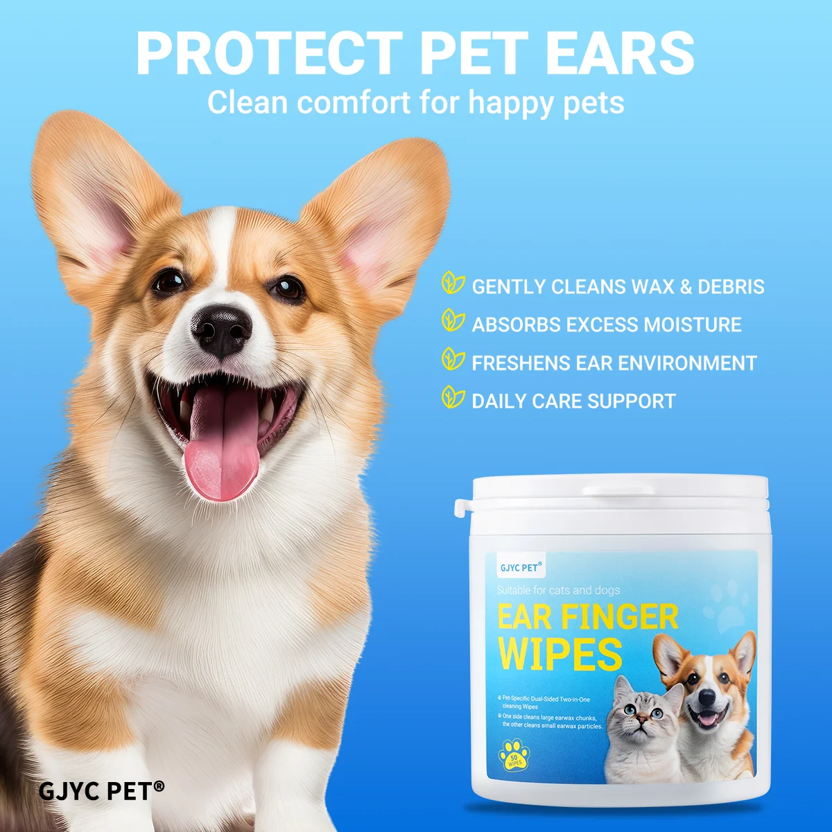 Pet Ear Cleaning Finger Wipes Dual 3D Texture Dogs Cats Gentle Non-Irritating Disposable Ear Wax & Odor Remover Grooming Care