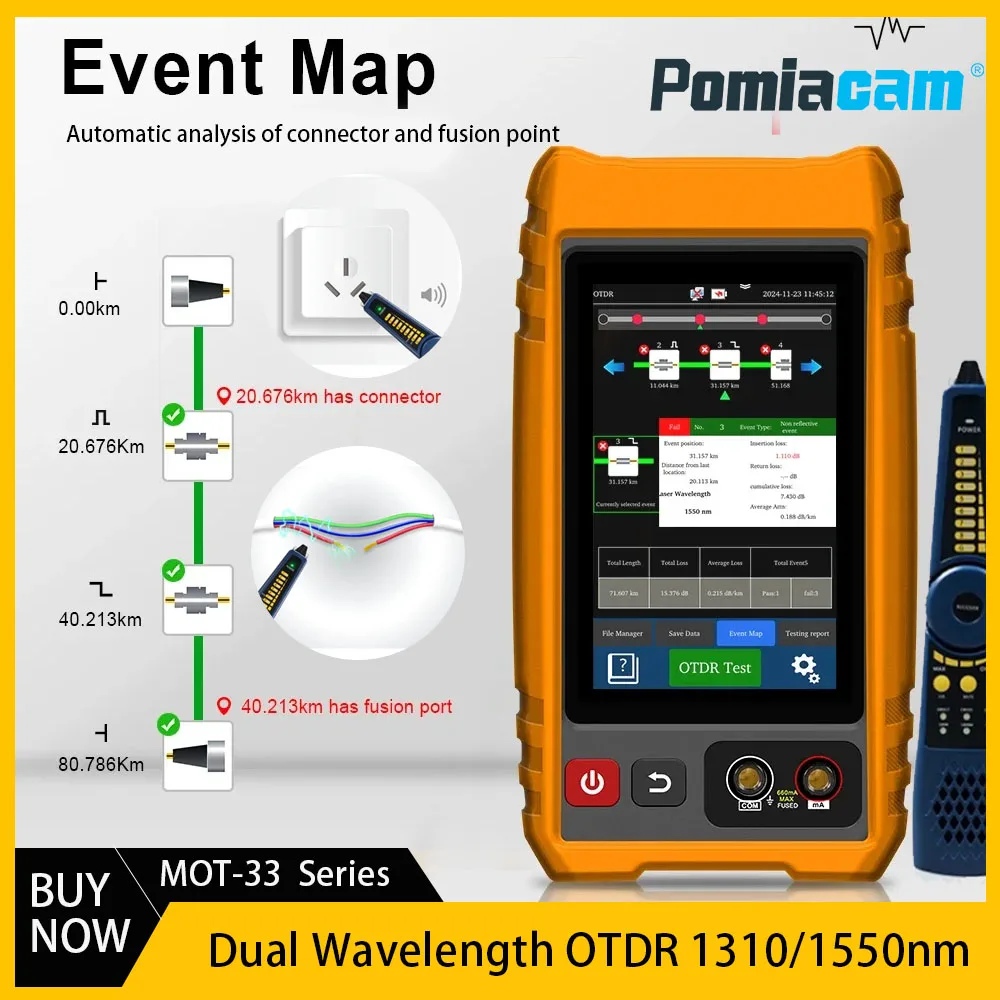 OTDR Fiber Optic Tester with WiFi Remote Control PDF Report Export Optical Power Meter and VFL 3.7V 4000mAh Multifunction