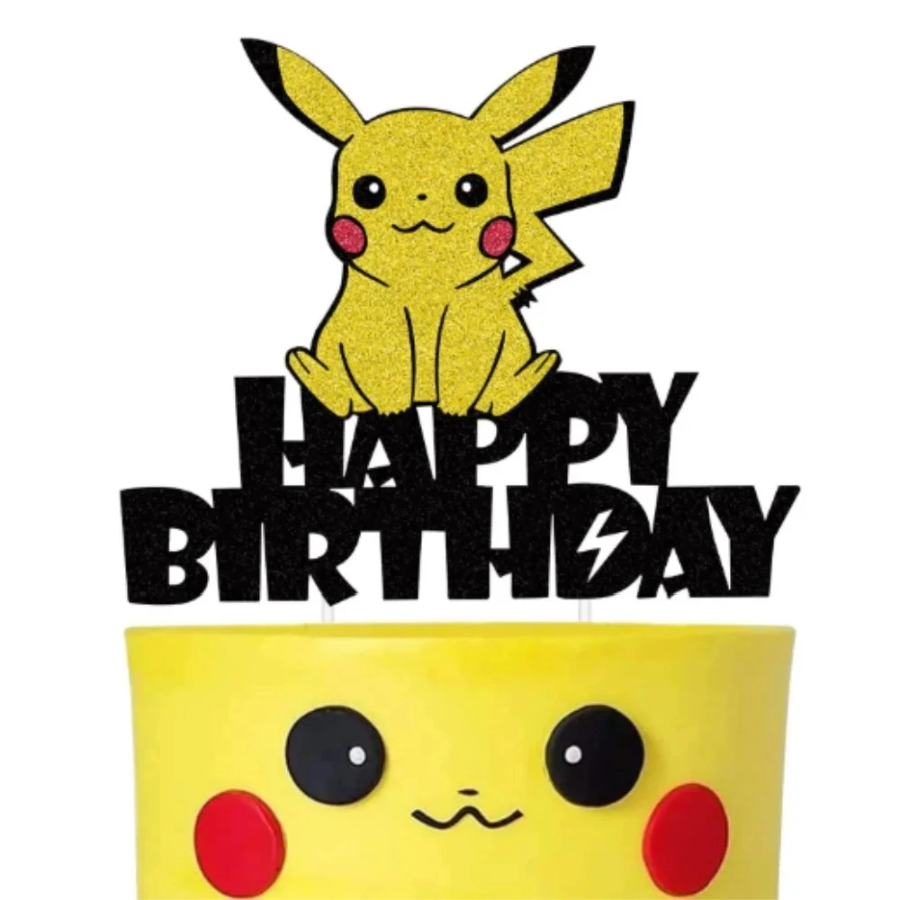 Pokemon Happy Birthday Cake Topper Cartoon Pikachu Cake Decoration Party Supplies Children\'s Birthday DIY Baby Shower Decoration