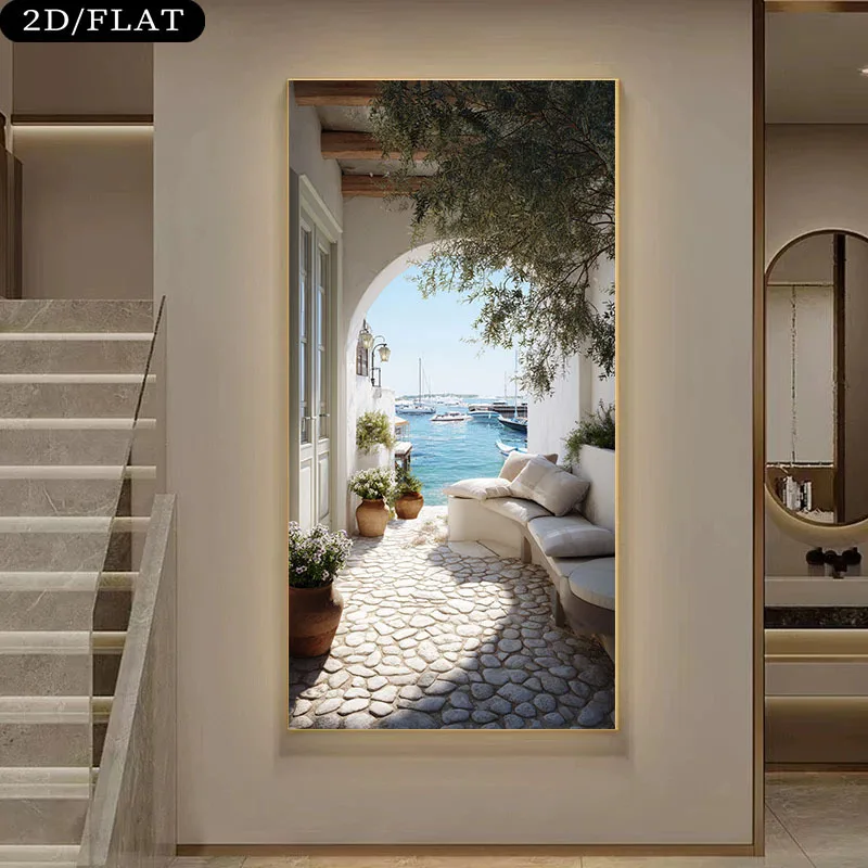 Frameless Canvas Wall Art Featuring a Mediterranean Sea View, Perfect for Modern Home Decor in Living Rooms, Bedrooms, Hallways,