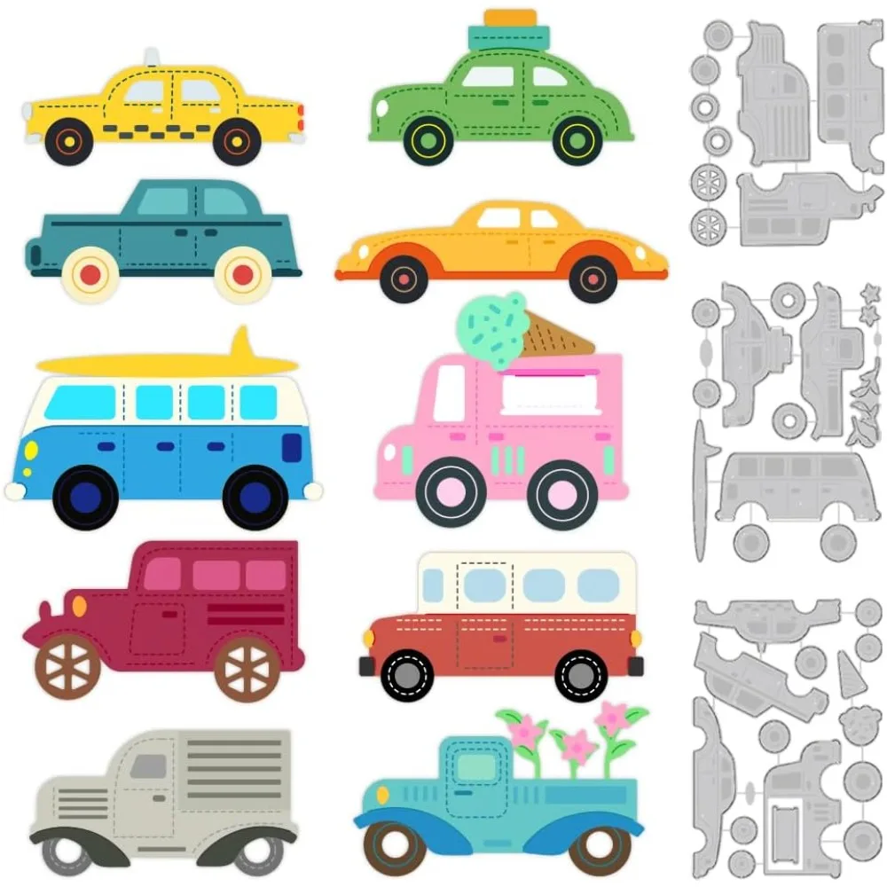 Verschiedene Autos und LKWs Stanzformen für Kartenherstellung, Rahmenstanzformen, Kohlenstoffstahl-Schneidformen, Randschablonen, Scrapbooking-Prägeschablonen