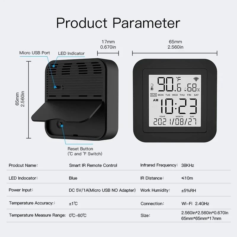 MOES-Sensor inteligente de temperatura y humedad para aire acondicionado, dispositivo con Control remoto por IR, WiFi, Tuya, TV, CA, funciona con