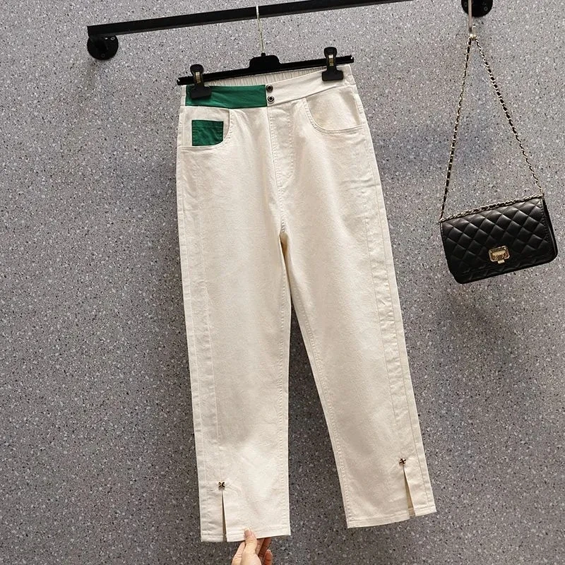2026 New Korean Spring Summer Casual Pants Women Loose Harem Pants Nine Pants All-match Elastic High Waist Split Pants Ladies