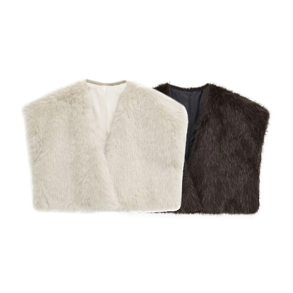 

Winter new women's fashion temperament artificial fur effect short vest