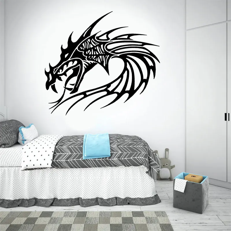 التنين رئيس الجدار ملصق الفينيل الوشم استوديو ملصق مائي ديكور غرفة التصميم الداخلي خلفية للإزالة ذاتية اللصق الجداريات A160