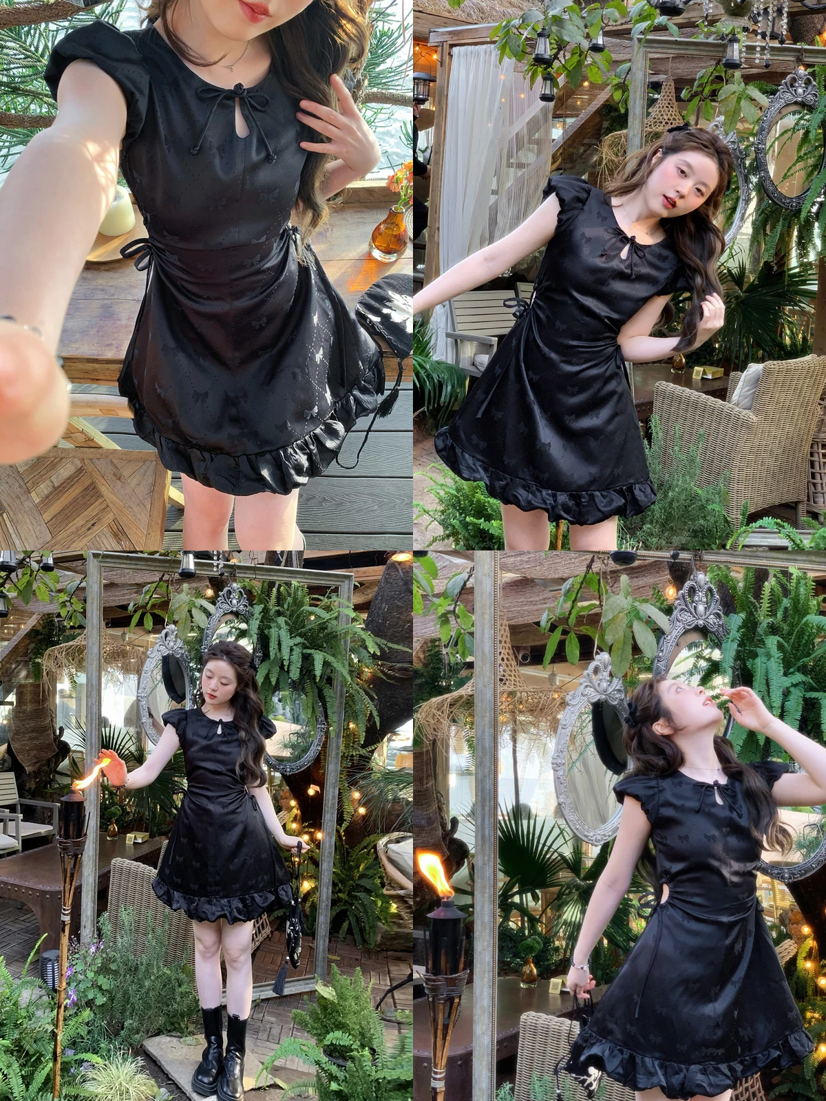 

Bla ort Sve round Ne Dr Women's plus Size Dr Summer New Chinese Sle Modified ort Skirt Knot A-Li...