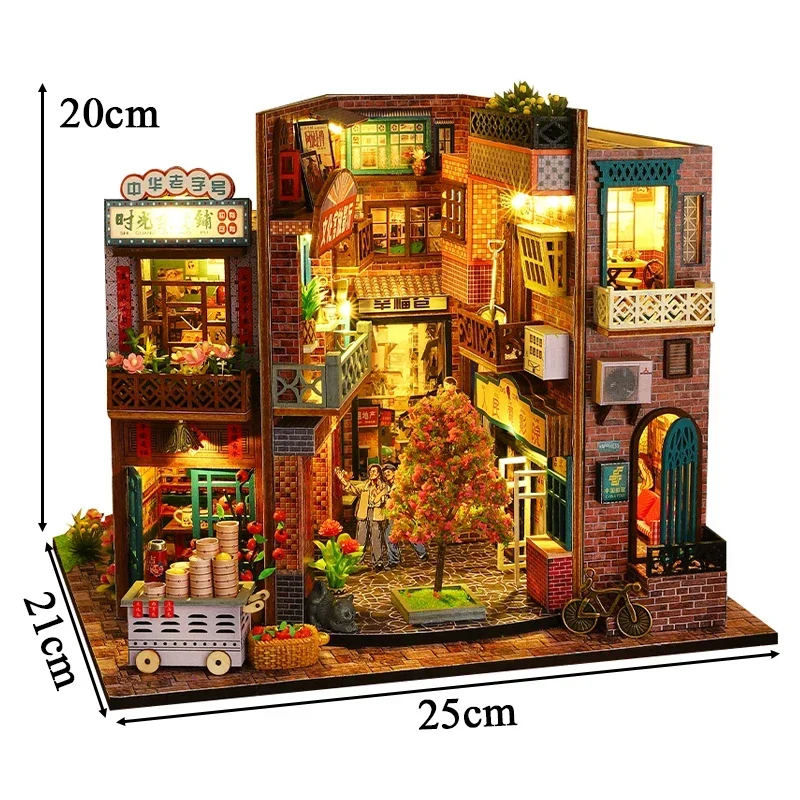 

Chinese Street View Bookends Miniature Building Kits DIY Wooden Book Nook Shelf Insert Kit Bookshelf Doll Houses Friends Gifts