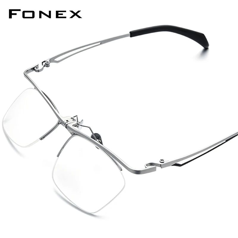 

FONEX Titanium Glasses Frame Men Flip-up Semi-Rimless Square Eyeglasses Half-Rim Japanese Ultralight High-Quality Eyewear 8044