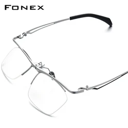 FONEX Titanium Glasses Frame Men Flip-up Semi-Rimless Square Eyeglasses Half-Rim Japanese Ultralight High-Quality Eyewear 8044