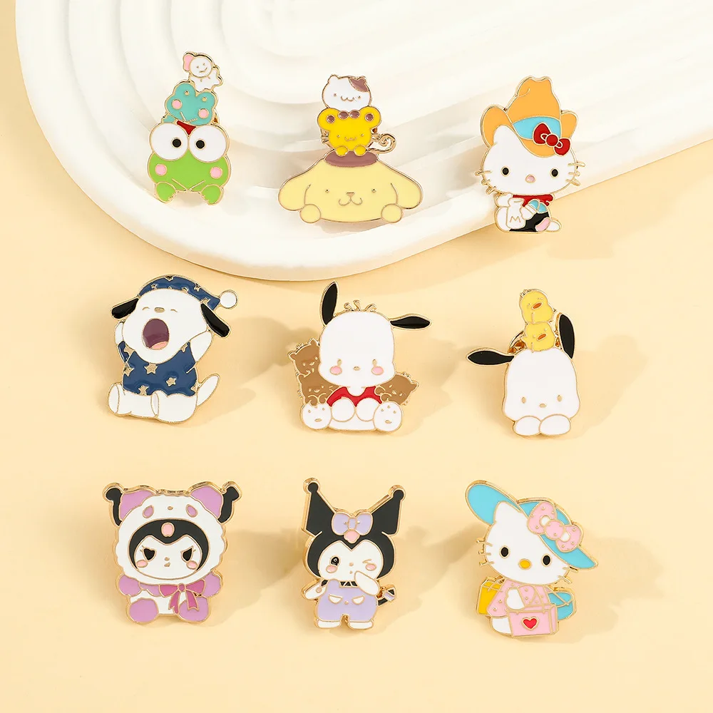 Sanrio Hello Kitty Kuromi Cute Kit Cat Lapel Pins for Backpacks Brooches for Women Enamel Pin Gift Fashion Jewelry Accessories