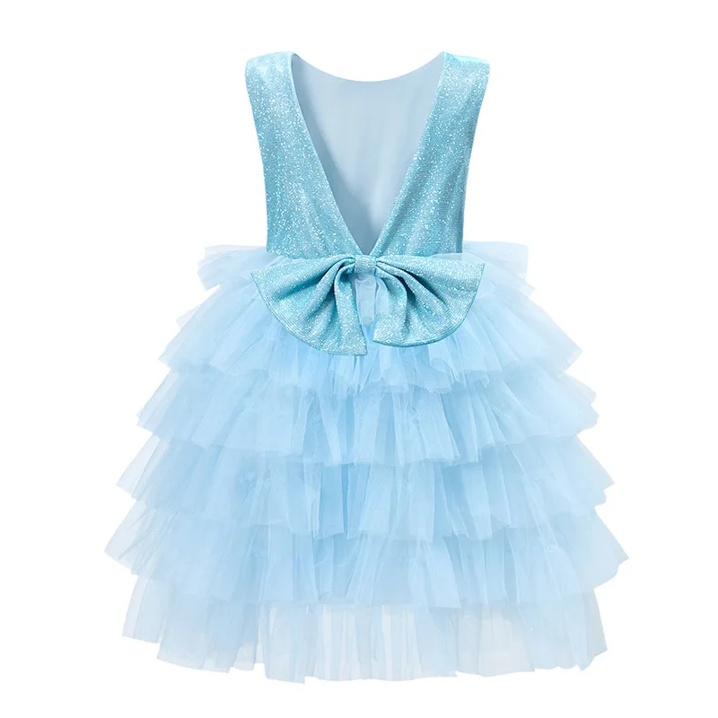 

Girls' Silver Thread Dress Summer New Children's Backless Big Bow Sleeveless Cake Dress