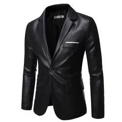 HOO 2024 Spring New Men's PU Leather blazer Youth Fashion Casual Single-Button  blazer