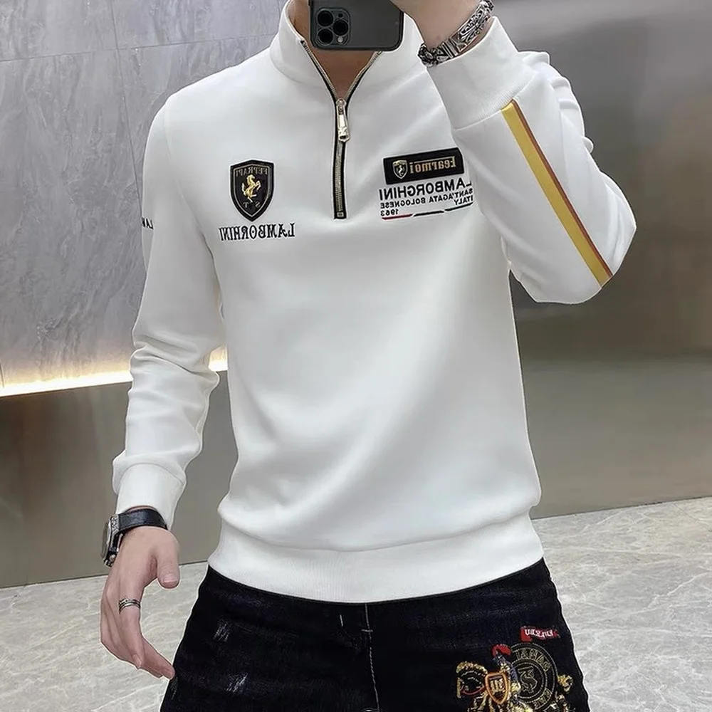 2024 Autumn Men\'s Sweatshirts Long Sleeve Streetwear Casual Pullover Stand-up Collar Zipper Sweatshirt Business Social Clothing