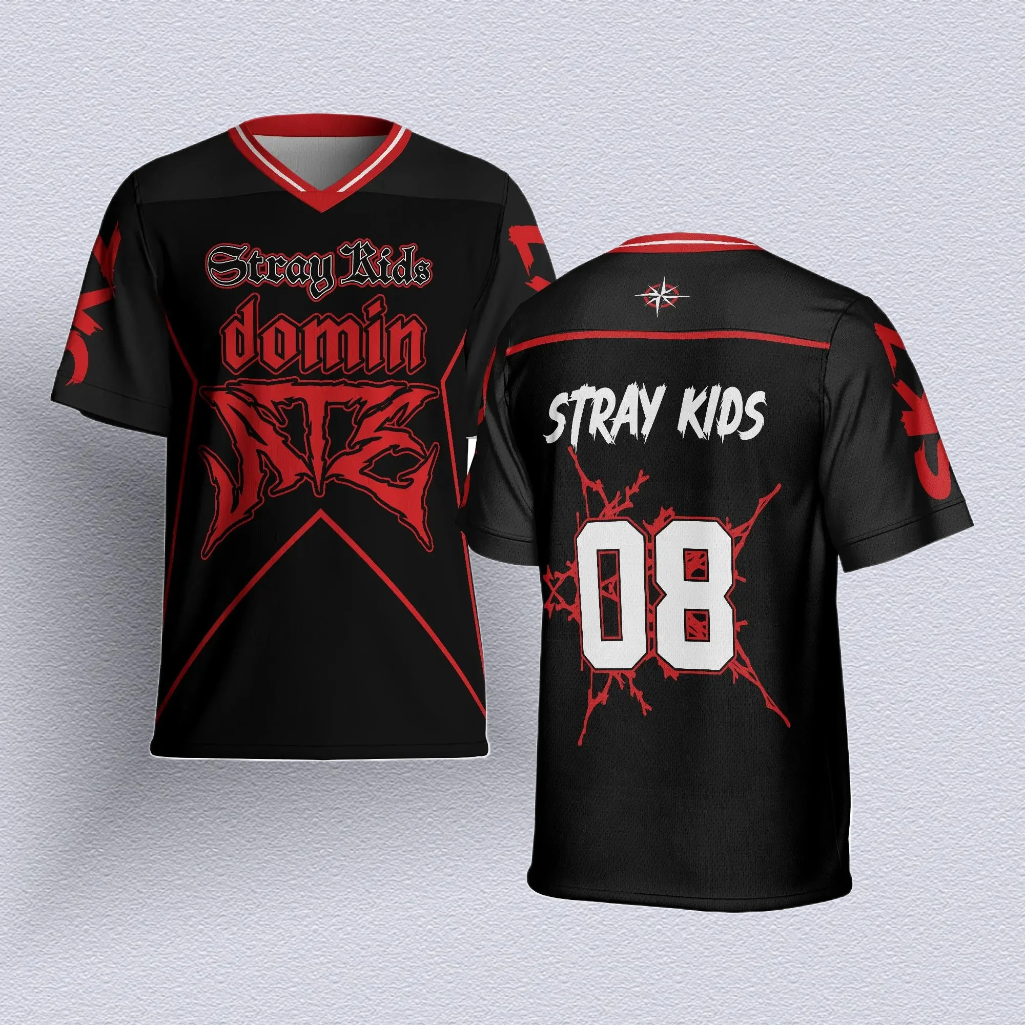 

2025 Men and Women Fashion V-Neck Short Sleeved T-shirt STRAY KIDS Sports Shirt with Y2K Street Hip-Hop Casual Versatile Jersey