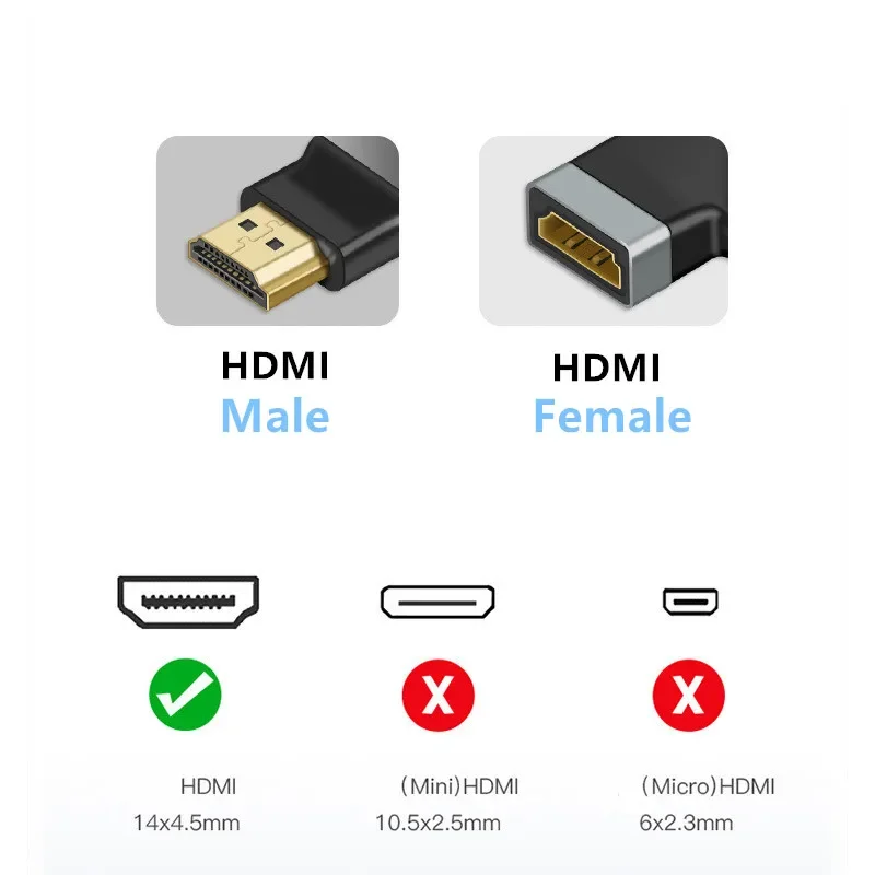 HDMI-Compatible Adapter 90 270 Degree Right Angle Male to Male Female Converter 4K HD Connector for HDTV PS4 Lptop TV Box HDMI