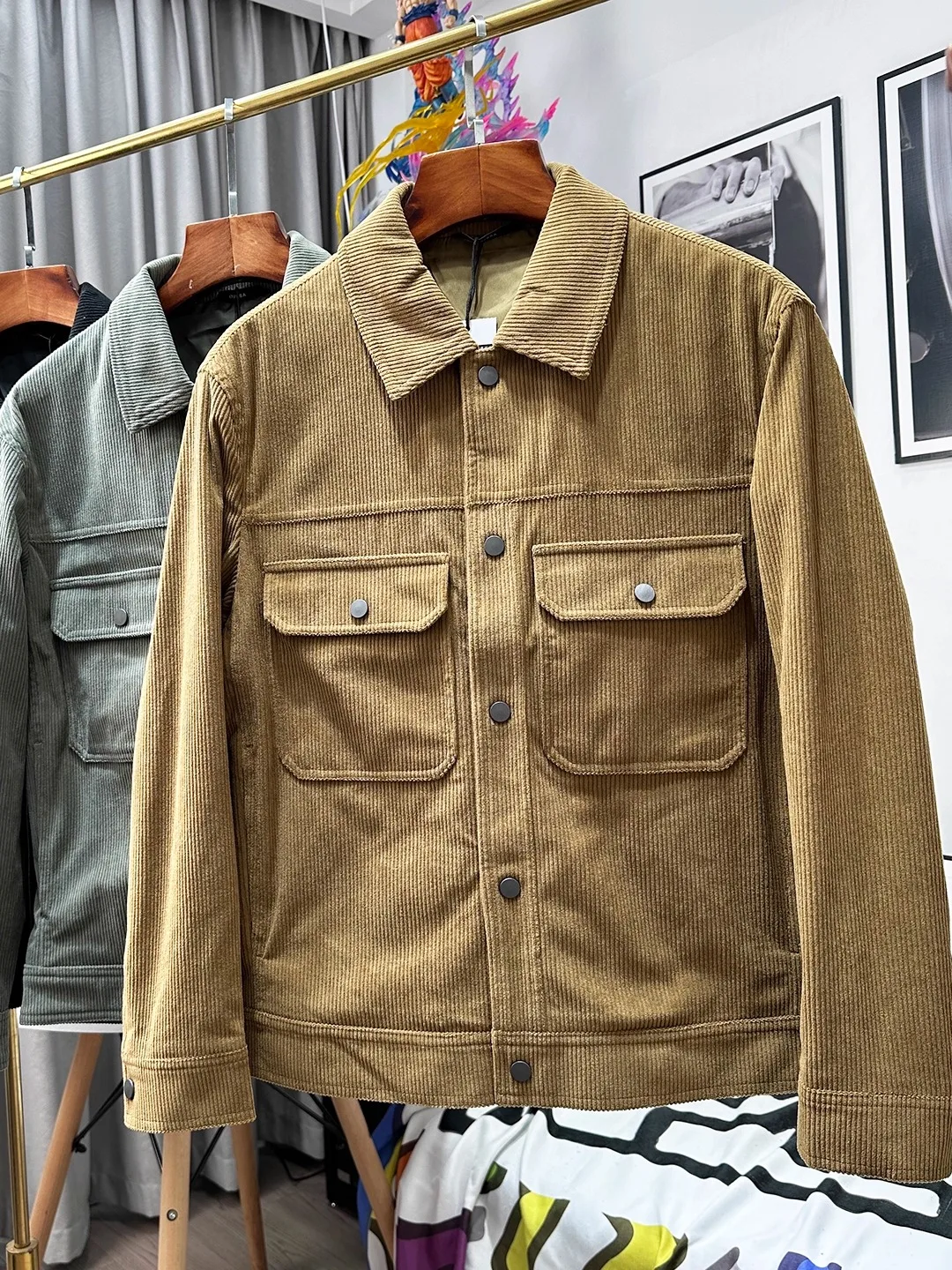 

Men's Retro Casual Heavyweight Loose Fit Collared Corduroy Workwear Jaet Coat Thiened Autumn Winter Faion Outerwear