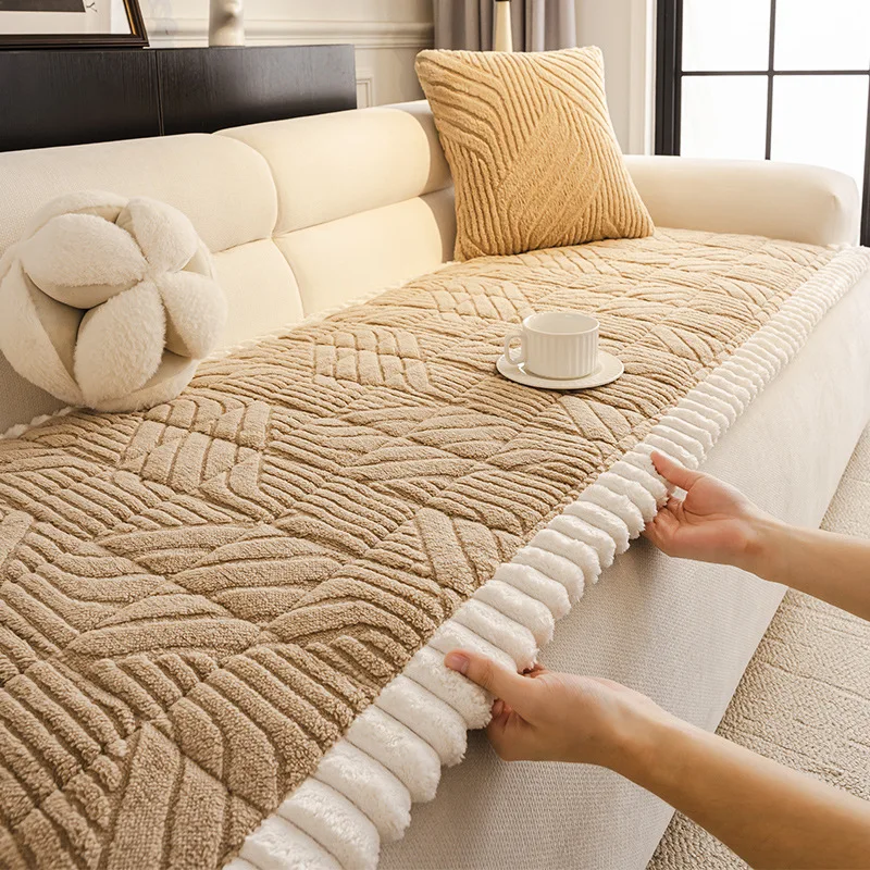 Thickened Cotton-Padded Flannel Sofa Cushion Covers Non-Slip Seat Pad Bedside Balcony Bay Window Tatami Mat Home Decor Slipcover