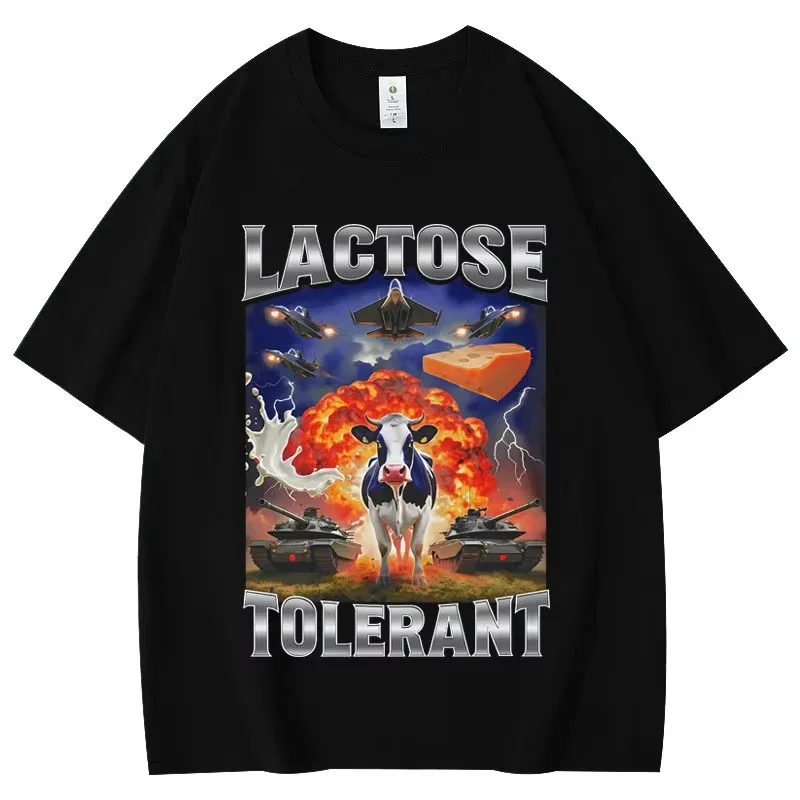 Laktosetolerant Lustige Kuh Meme Grafik T-Shirts Herren Damen Mode Vintage T-Shirts Hochwertige Baumwolle Kurzarm T-Shirt
