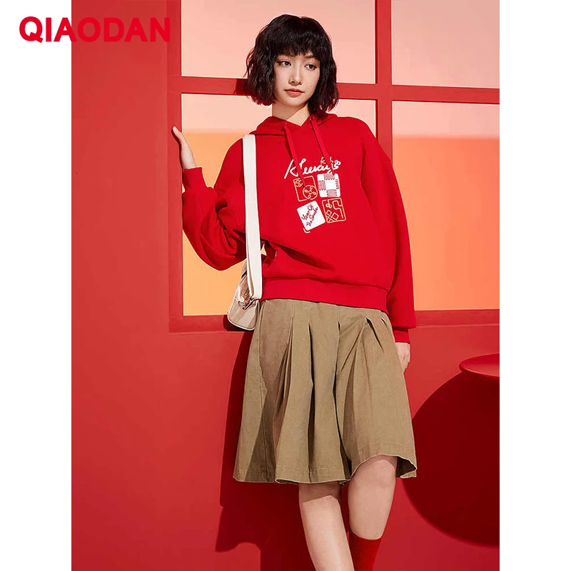 

QIAODAN Women Hoodie 2025 Autumn Loose Casual Pullover Hat Shirt O Neck Breathable Long Sleeve Year Holiday Tops QDLWD2251713