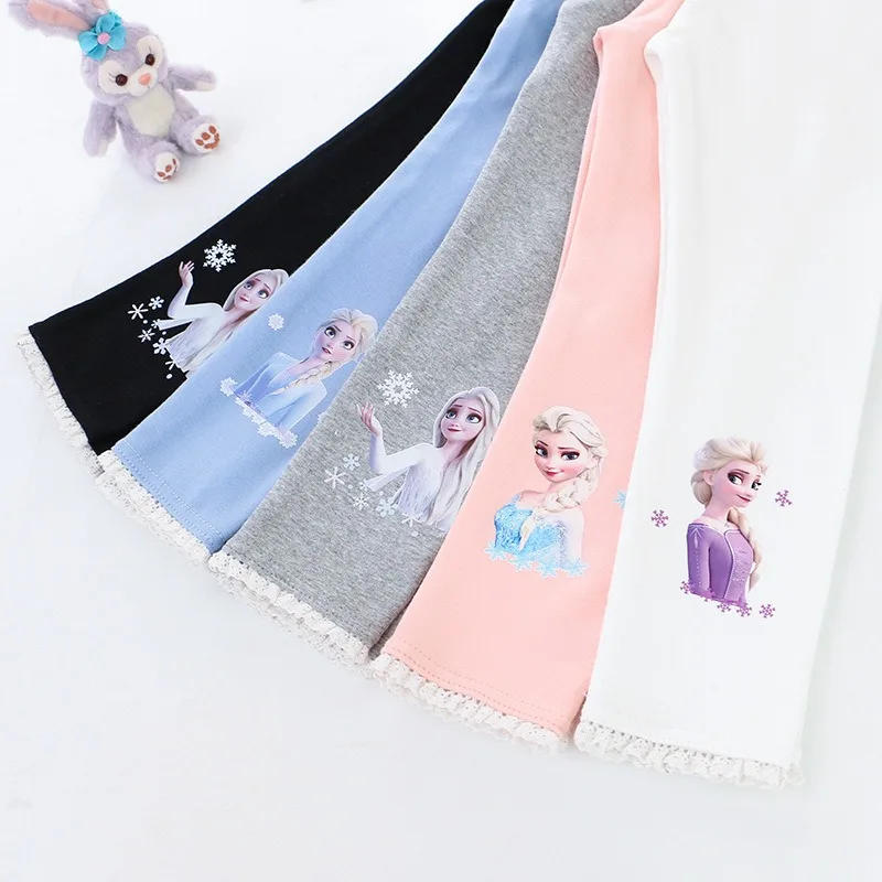 Disney Girls Pants Quality Cotton for Children Frozen Anna Elsa Autumn Baby Girl Pink Blue Trouser Kids Leggings Cartoon 2-8Y