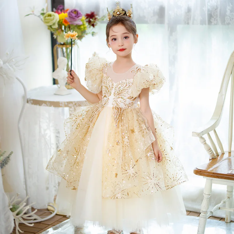 2023 New Sequin beading infant Girl Dress baby high-end birthday Party children's Beauty Pageant Princess sexy Halloween dress