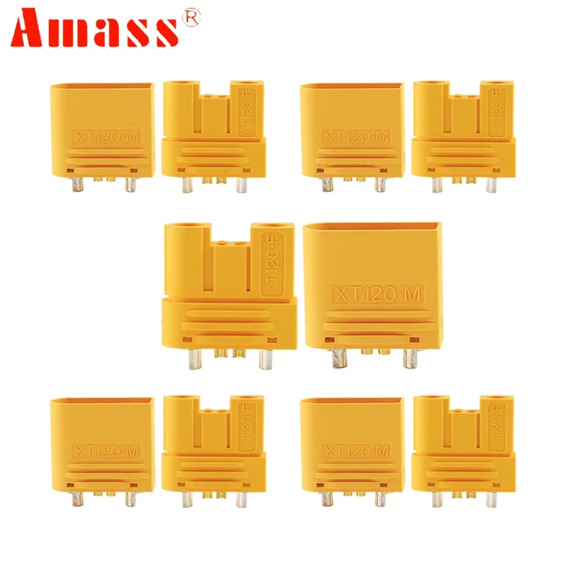 Amass XT120 (2 2) DC500V Large Current 60A-120A Female/Male Brass Gold Connectors Plug With Signal Pin For RC Lipo FPV Drone DIY