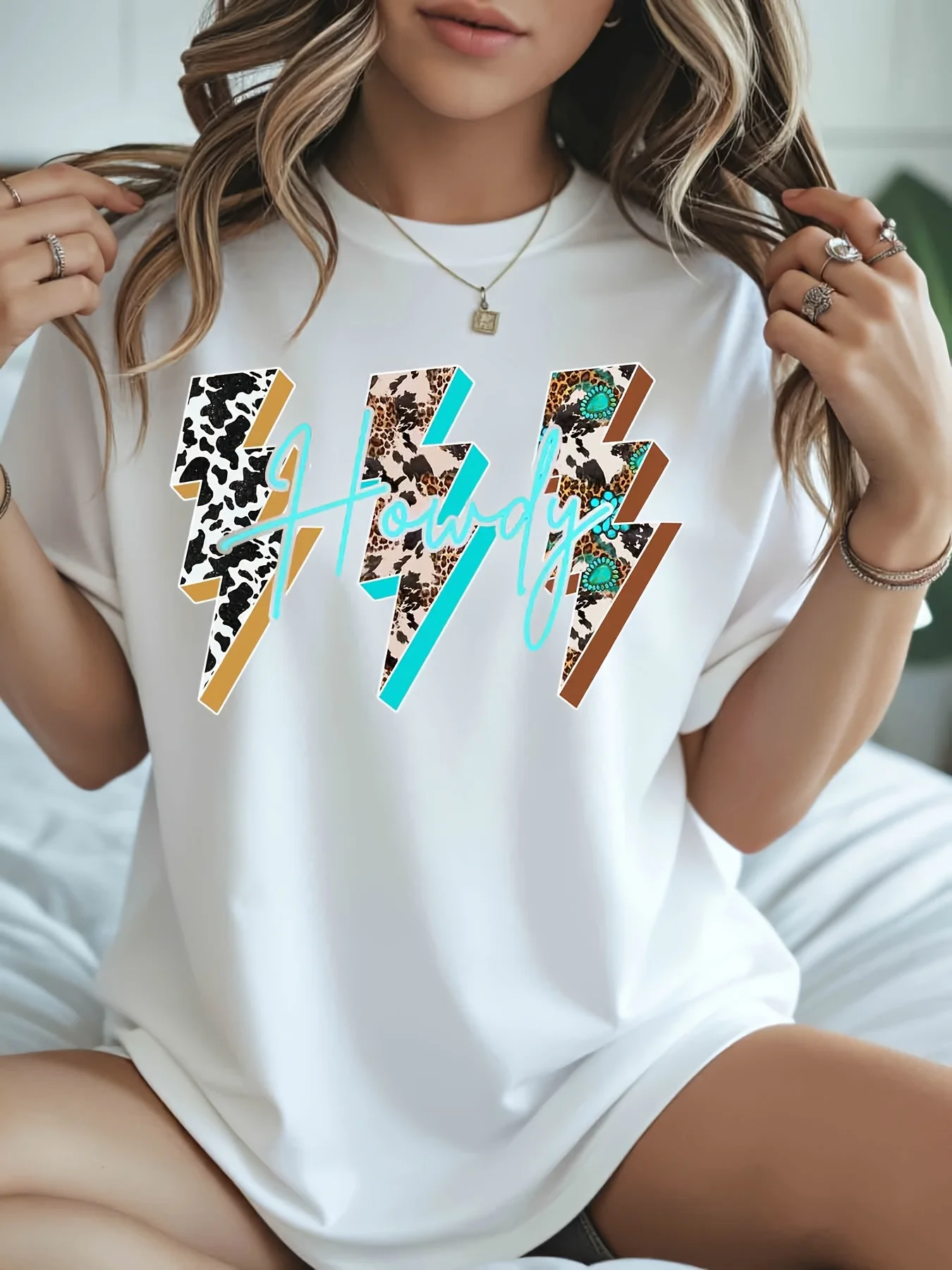 Howdy Lightning Bolt - Estampado de leopardo, ropa informal para uso diario, temporada de verano y primavera, para mujeres y niñas