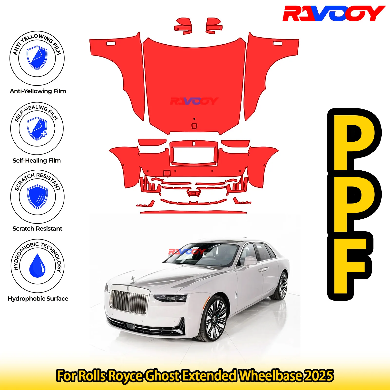 

For Rolls Royce Ghost Extended Wheelbase 2025 Glossy Matte Black Precut front PPF Kit Paint Protection Film