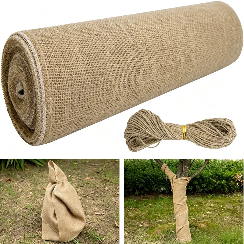 Natural Burlap Tree Wrap Ribbon Winter Cold Frost Protection Rustic Jute Fabric for Garden Plant Chair Bow Table Runner Decor