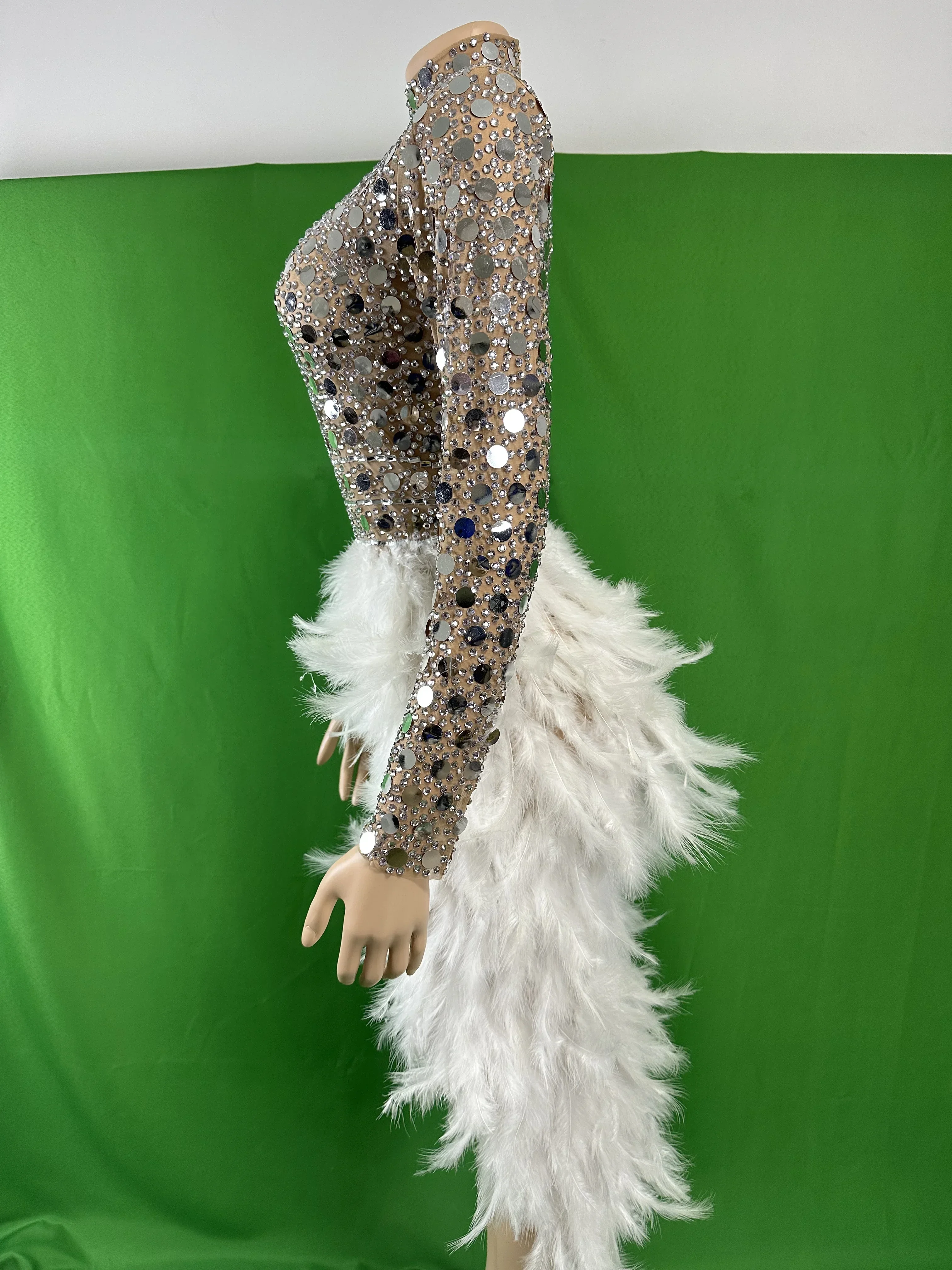 Brillant argent femmes strass robe paillettes anniversaire scène porter chanteur glisser reine tenue Performance Costume Rave carnaval