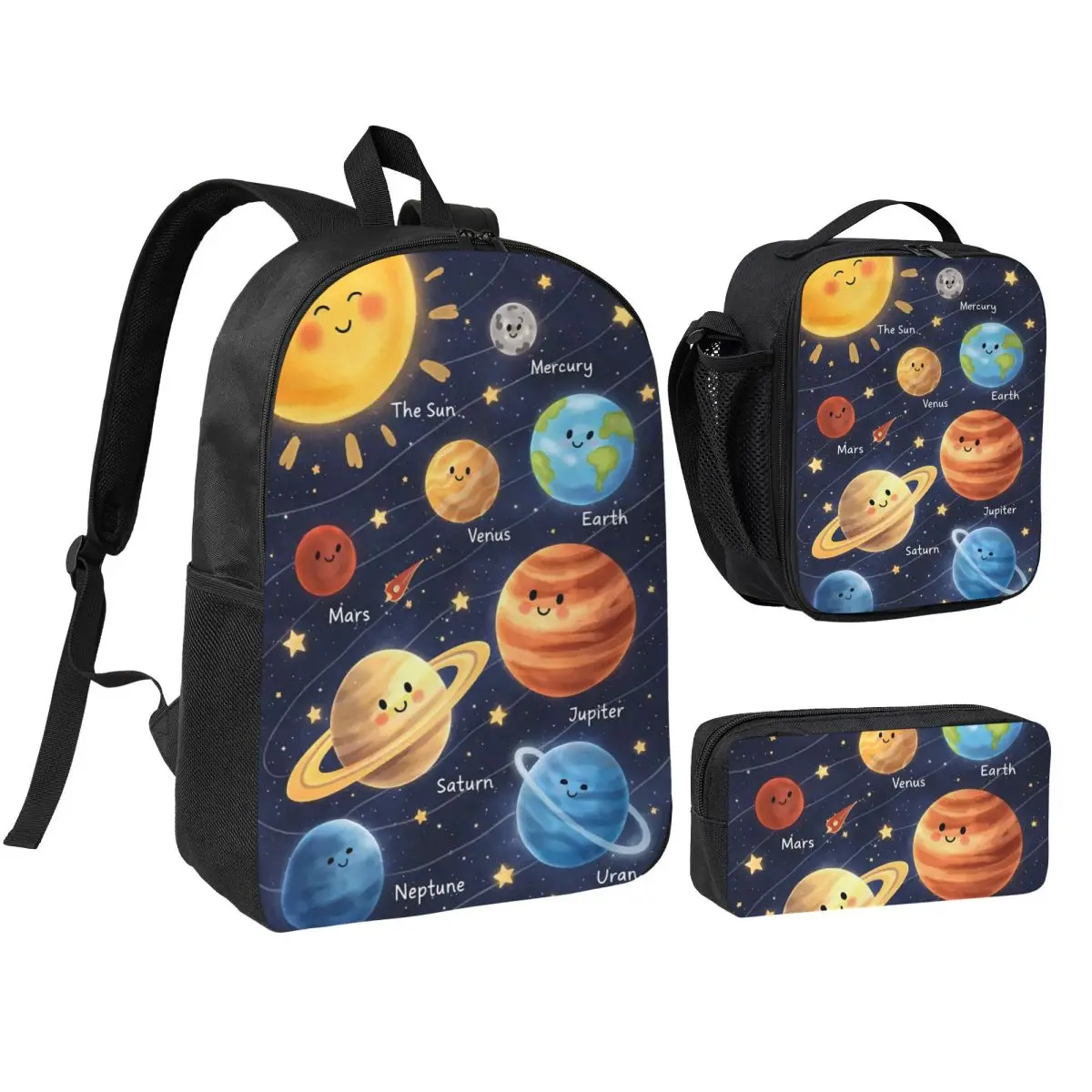 Planet Space In Solar System Backpack Student BookBag School Bag Shoulder Bags 3ps Insulated Lunch Bag Pencil Case
