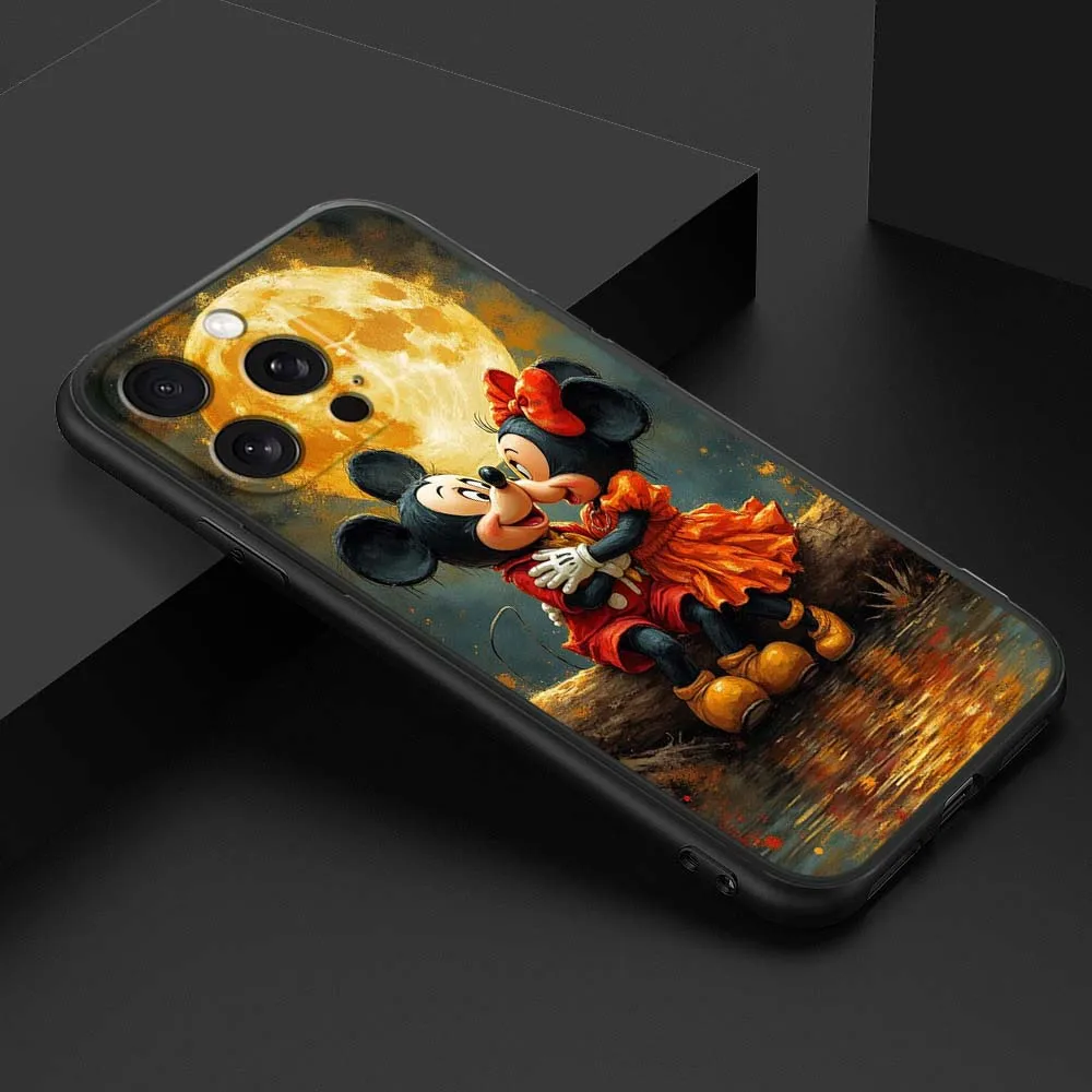 Funda de teléfono con dibujos de Mickey Minne de Disney para Apple iPhone 17 16 16E 15 14 13 12 11 Air Pro Max Plus, funda de silicona suave negra