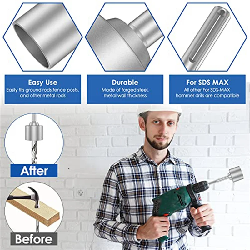 A43F-SDS-Max Driver per asta di terra, driver per punta da trapano in acciaio resistente, per aste di messa a terra per trapano a percussione