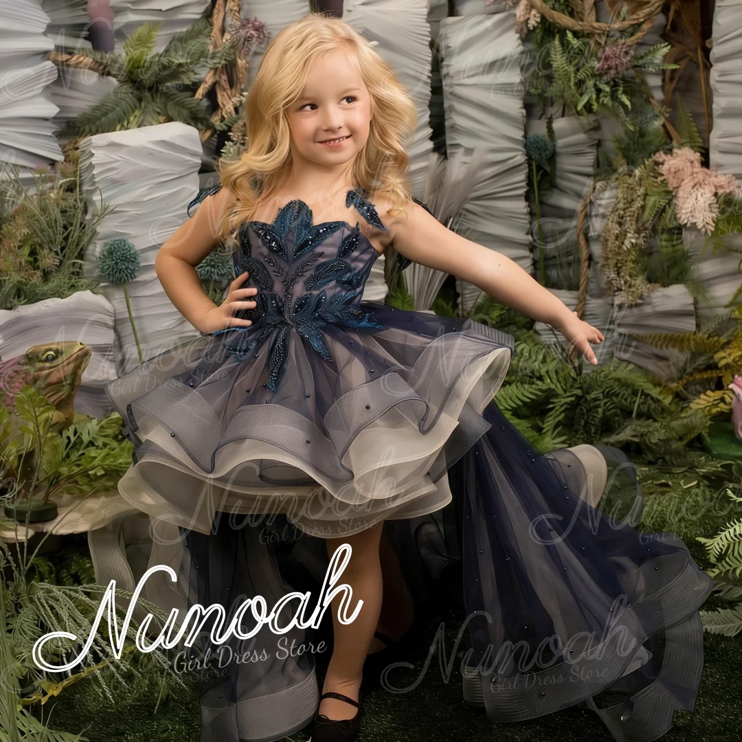 

Платье для девочки с кружевными аппликациями для свадьбы, нарядное платье для дня рождения, асимметричное по длине, для первого причастия, на заказ